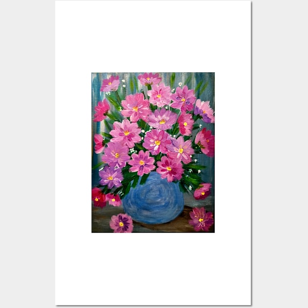 Some beautiful and lovely boutique of pinks and purple flowers in a glass vase Wall Art by kkartwork